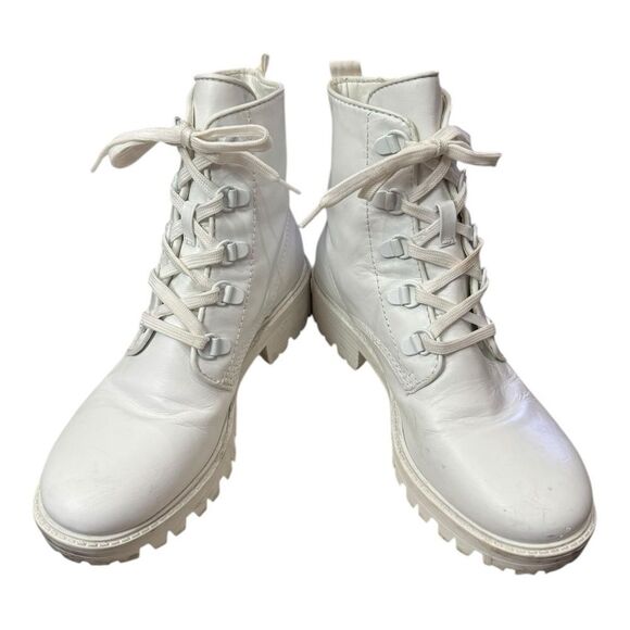 Kendall + Kylie Women's Epic White Leather Chunky Heel Combat Boots 7.5 - Picture 3 of 6